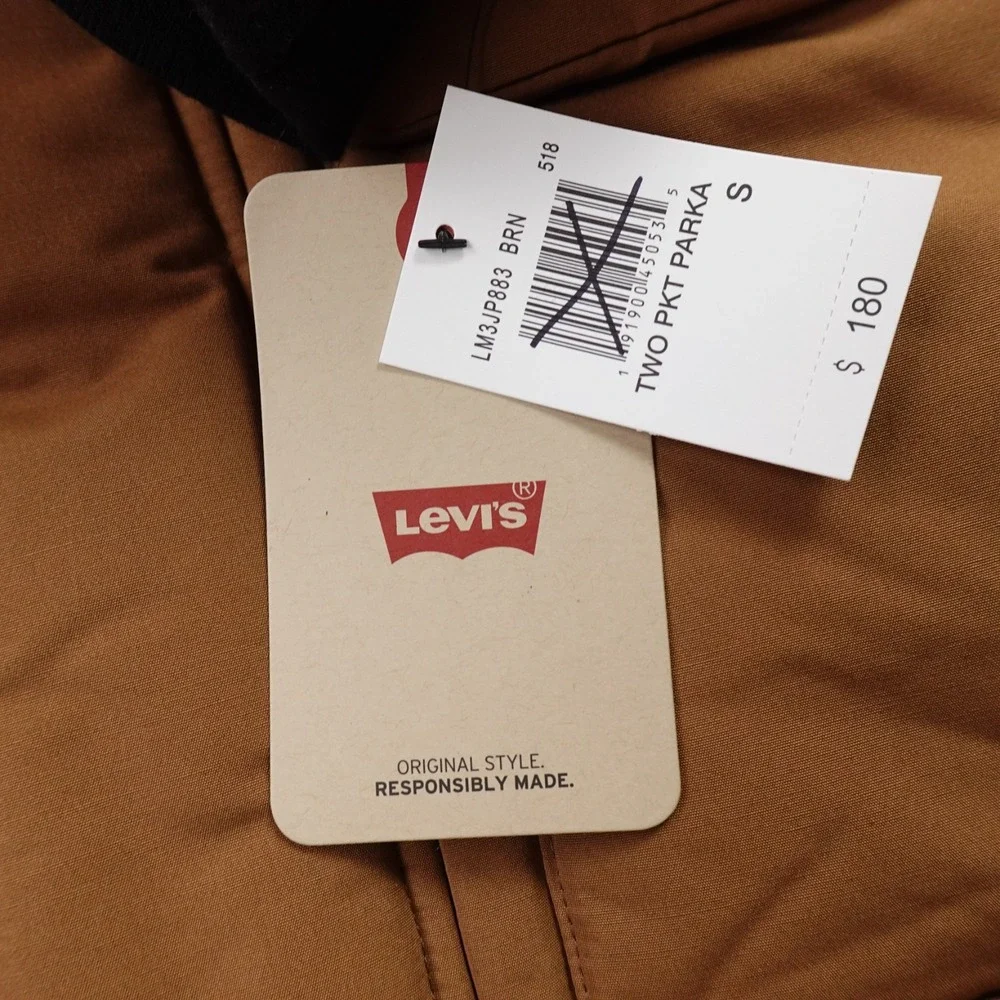 NEW Levis Jacket Mens S Brown‎ Hooded Quilted Parka Insulated Puffer Chore Coat